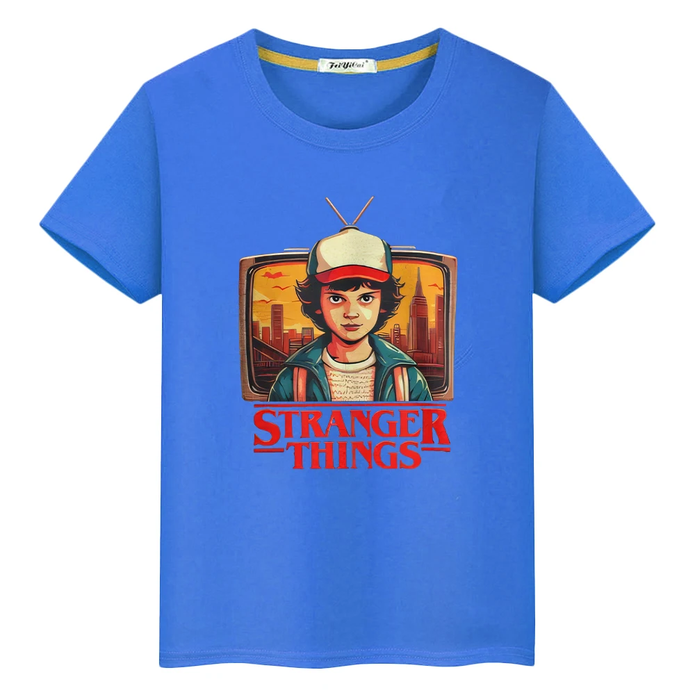 stranger things print 100%Cotton t shirt for kids boy10year Anime Tees y2k one piece Kawaii Short Tops tshirt kids clothes girls