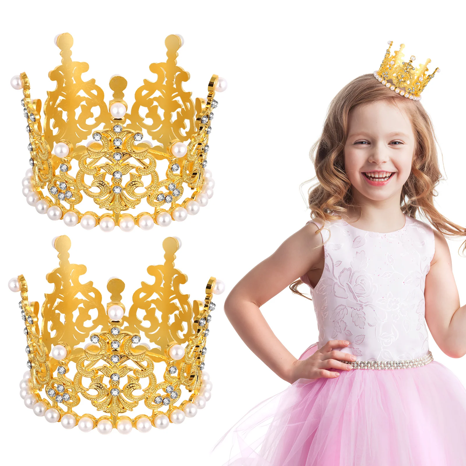 

2Pcs Crown Cake Topper Birthday Crowns for Kids Gold Cake Decoration Durable Party Favor Small Crown Adornment