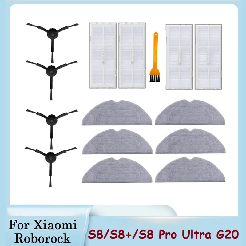 1ชุดอุปกรณ์เสริมสำหรับ Xiaomi roborock S8/S8 Pro หุ่นยนต์พิเศษที่สามารถล้างทำความสะอาดได้ HEPA แปรงด้านข้างไม้ถูพื้นผ้าเช็ดทำความสะอาดได้