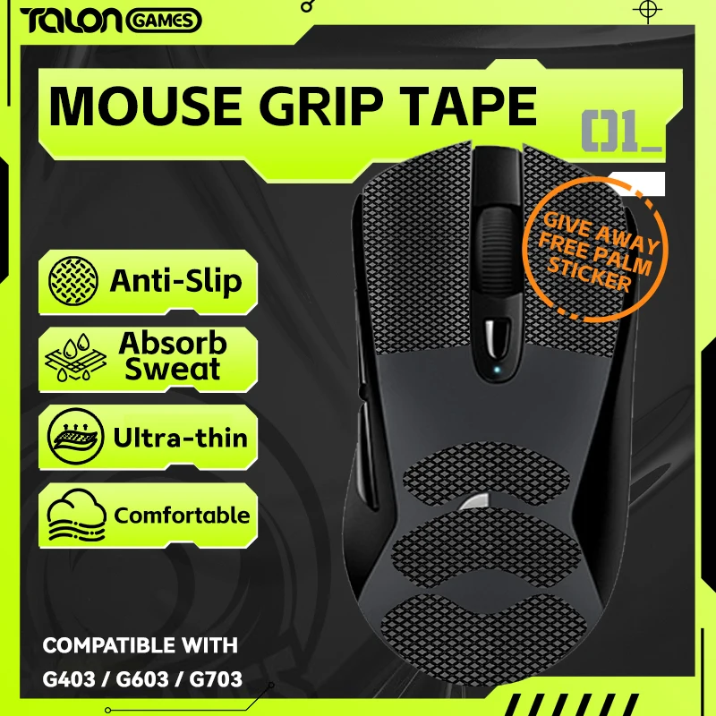 TALONGAMES Mouse Anti Slip Grip Tape for Logitech G403 G603 G703 Gaming Mouse,Palm Sweat Absorption,Cut to Fit,Easy to Apply