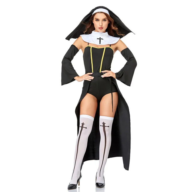 Costume de carnaval, déguisement de communion religieux d'église d'halloween, Costume de nonne Cosplay de fête de carnaval, robe fantaisie de soeur de mission