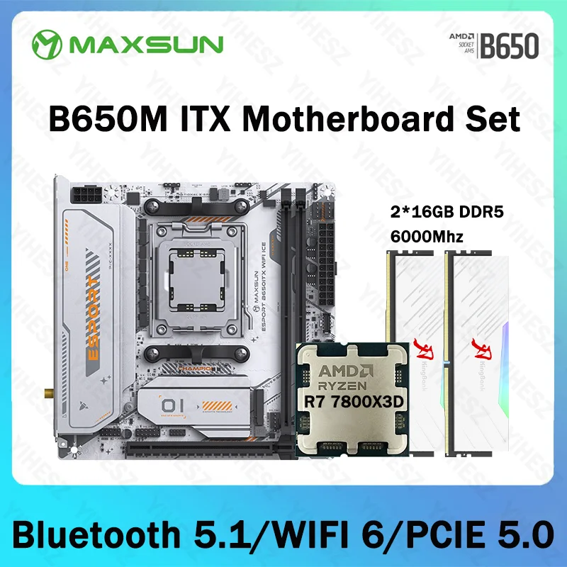 Maxsun B650M ESport Motherboard Set Ryzen 7 7800x3d 2*16GB 6000Mhz DDR5