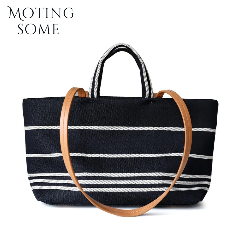 

Motingsome Minimalism Canvas Tote Woman Bag Crossbody Shoulder Bag Striped Pattern Oversize Handbag Lady Beach Purse 2024 New