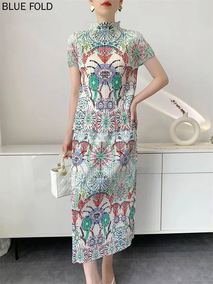 MIYAKE PLEATS 2025 Estate nuova stampa gonna a pieghe abito pantaloni cappotto top