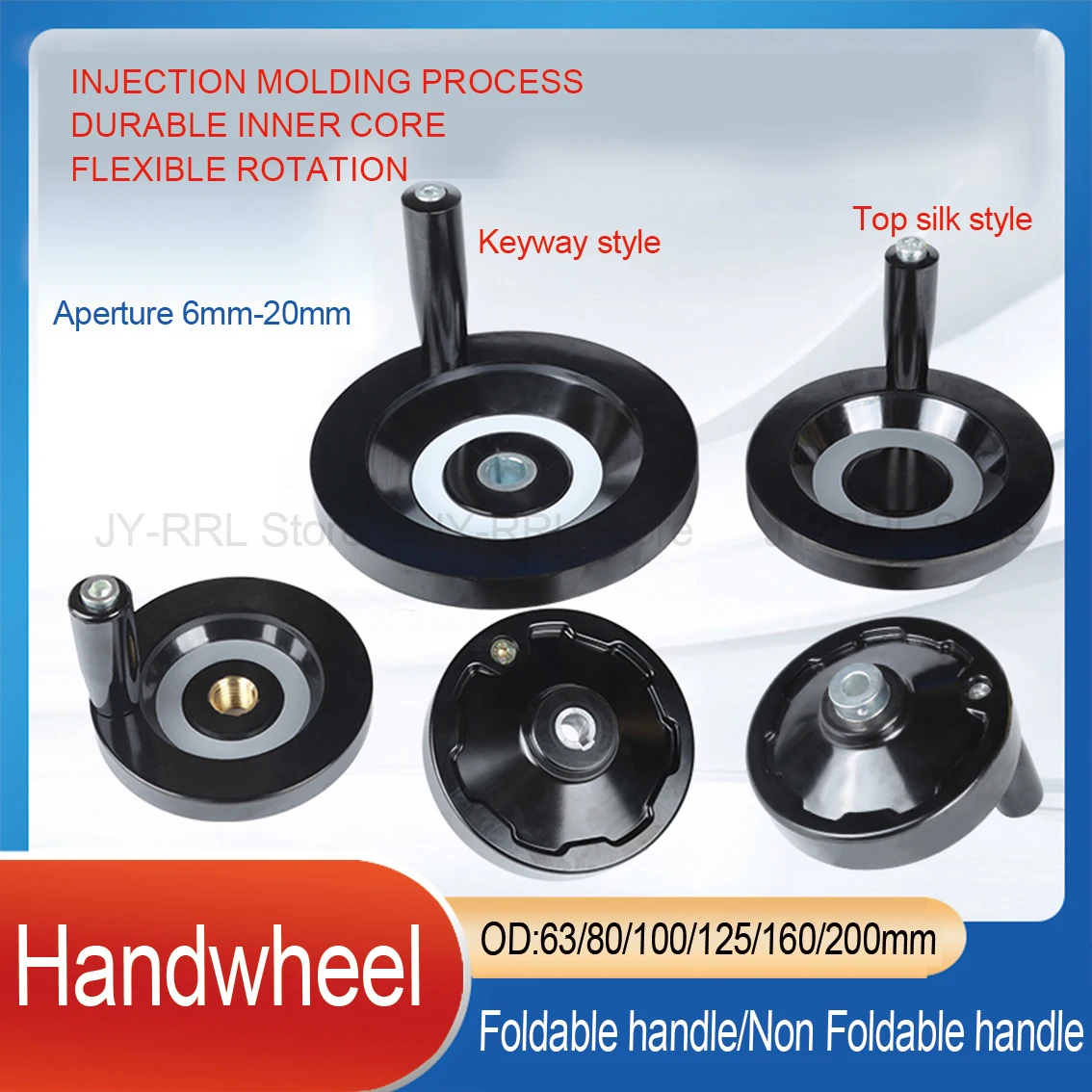 1Pcs Foldable HandWheel OD 63mm 80mm 100mm 125mm 160mm 200mm Hole 6mm 8mm-20mm for Milling Machine Hand Crank Revolving Handle