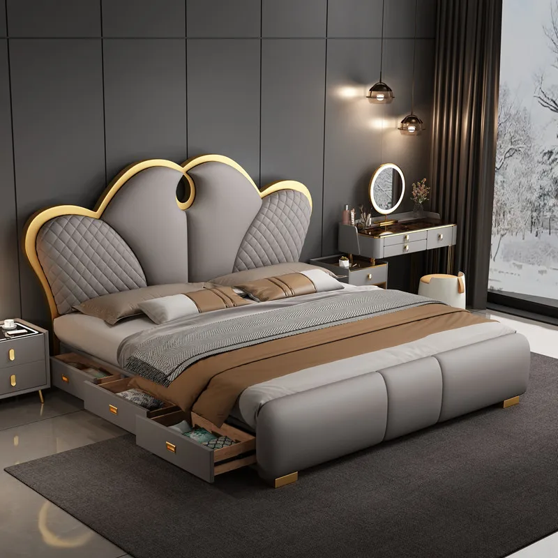 Design Adults King Double Bed Modern Luxury Princess Queen Loft Double Bed Space Saving Letto Matrimoniale Furniture For Bedroom