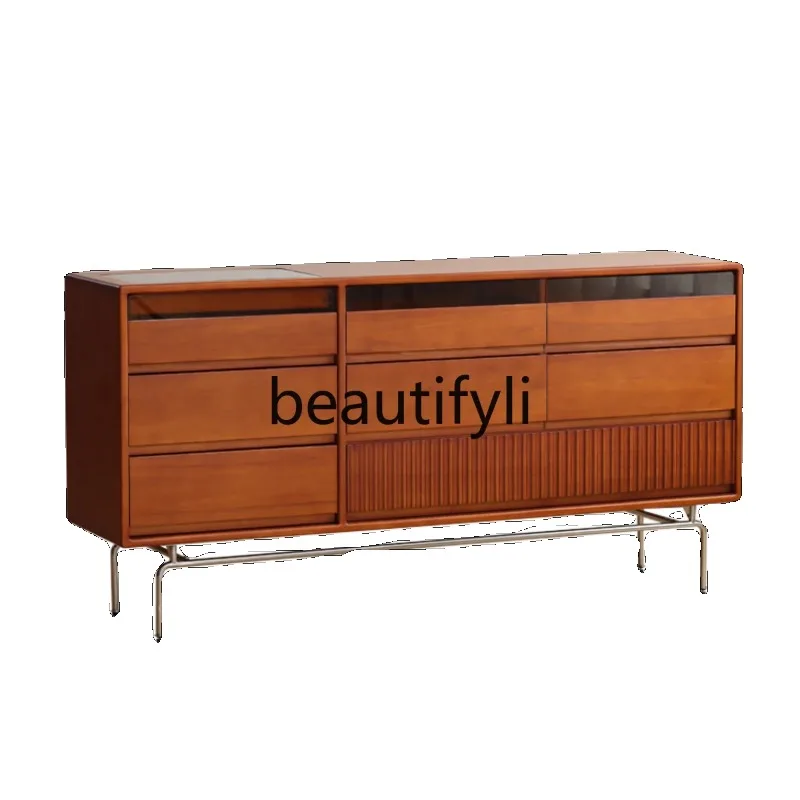 D2520 Solid wood eight-bucket cabinet, medieval bedside cabinet, bedroom storage, boxwood TV cabinet