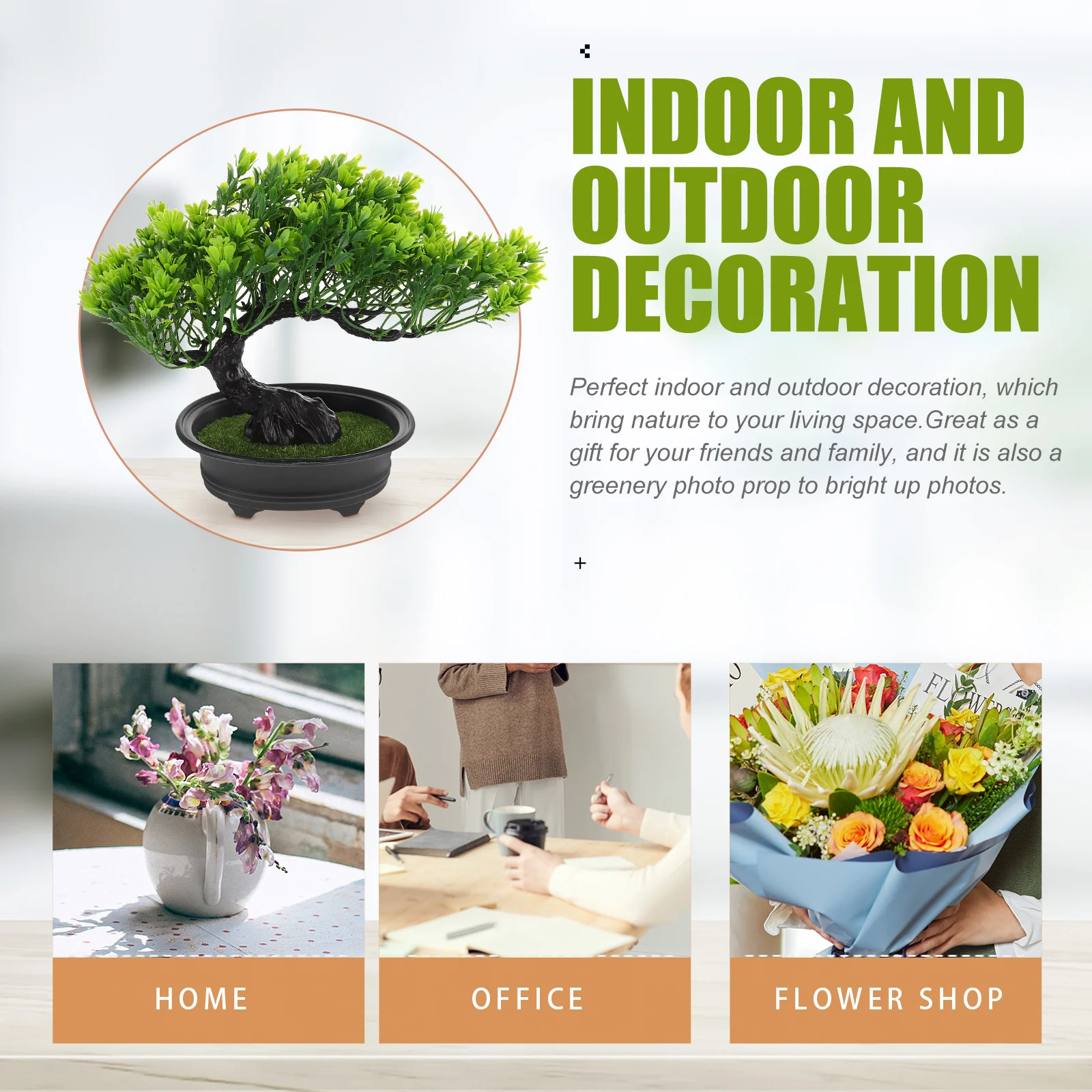 Bonsái de Pino Artificial, Decoración Realista para Interiores y Exteriores, Planta Verde de Imitación de Plástico, Adorno para el Hogar, Oficina y Escritorio