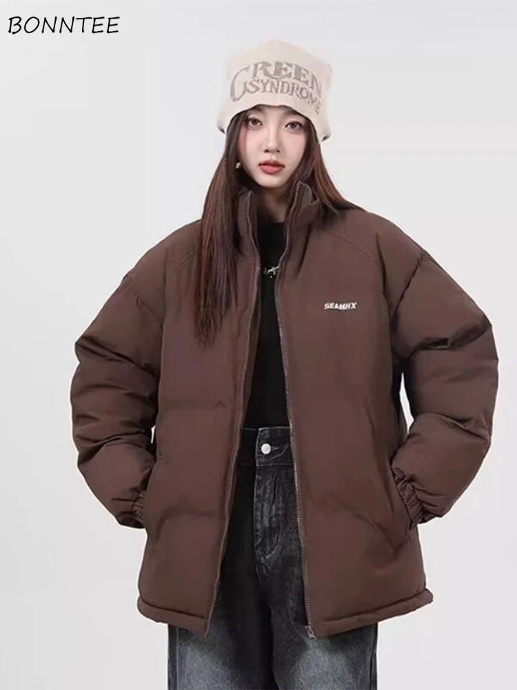 

Parkas Women Winter American Retro Commuter Plus Velvet Thickened Loose Warm Outwear Slouchy Classic Prevalent Faddish Simple