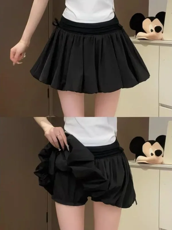 

Женская плиссированная короткая юбка с высокой талией, черная, с цветочным узором, летняя, новинка 2026 года, пышная, для невысоких женщин