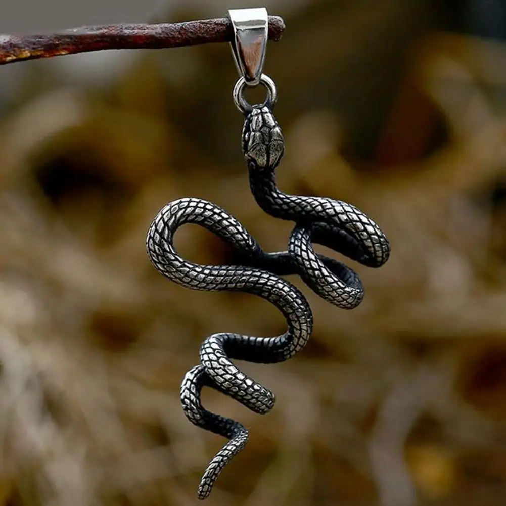 Vintage Snake Necklace Pendant Stainless Steel Snake Pendant Rust-Proof Coiled Snake Pendant Gothic Jewelry Necklace Charm