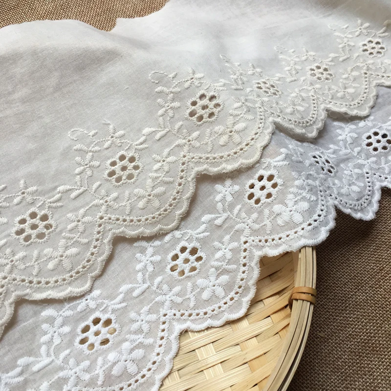 5Yard/Lot hohle Blume Baumwoll tuch bestickte Spitzen besatz 13cm Kleidung Kleid DIY Manschetten Ausschnitt Stoff Zubehör – Detail 2