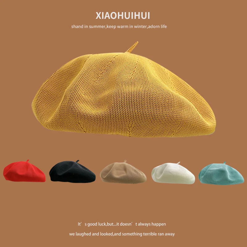 

Summer Beret Hats Women Fashion French Painter Hat Girls Trendy Solid Color Berets Painter Hat British Retro Pumpkin Hat