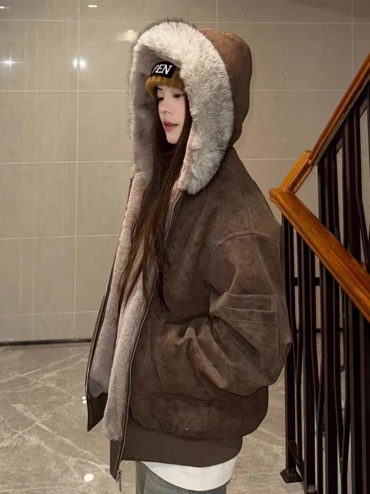 

Winter New Sle Warmth Hooded Fce Lined Cotton Jaet for Men And Women Cleanfit American Sle Mountain Eagle Design Coat