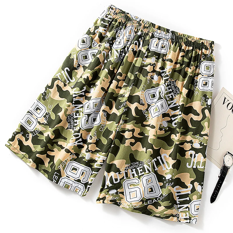 Sleeping Pants Men Cotton Silk Five-Minute Trousers with Letters of the Elastic Waist Beach Trousers Pajama Pants Casual Soft