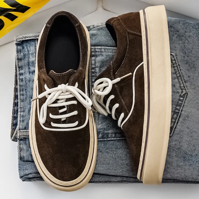 

New Men's Large-sized Round-toe Color-block Casual Retro Style Fashionable Durable High-quality Low-top Lace-up Sneakers