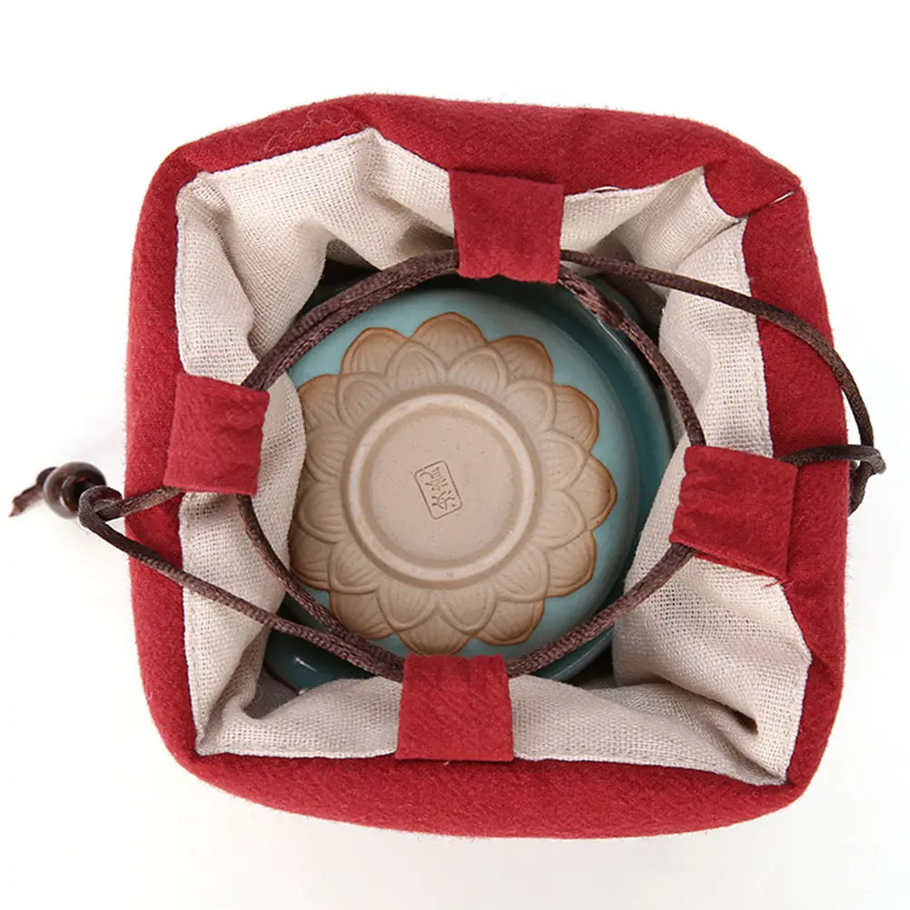 

Tea Set Storage Bag Portable Cotton Linen Travel Teapot Cup Holder Compact Lightweight Pouch For Jewelries Sundries Toys