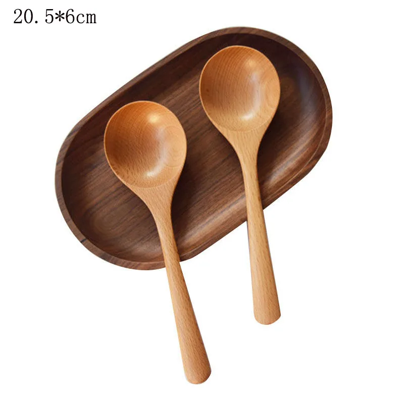 2PCS Wooden Spoon Soup Spoon Colher Solid Wood Porridge Spoon Cuillere Cuchar Creative Japanese-Style Kitchen Tableware Set