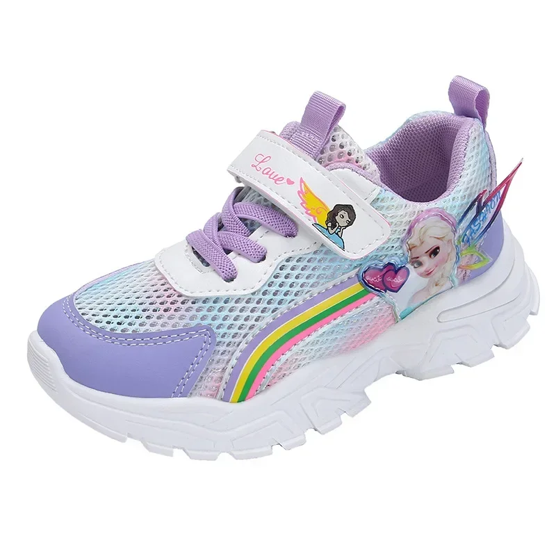 Scarpe Casual per bambini Disney scarpe da ginnastica traspiranti in rete con suola morbida per ragazze scarpe da principessa Elsa congelate scarpe