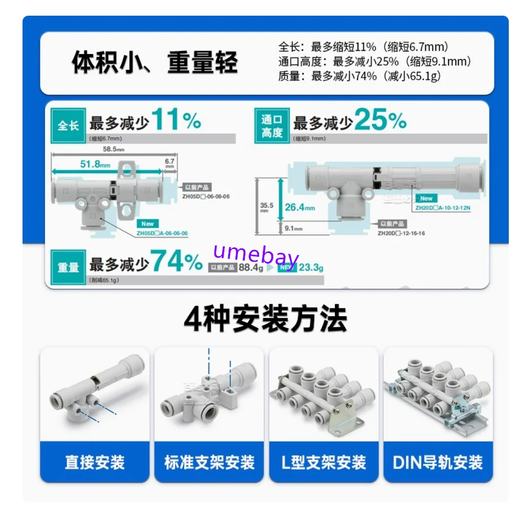 Générateur de vide direct SMC, ZU05SA, ZU05LA, ZU07SA, ZU07LA, 1 pièce