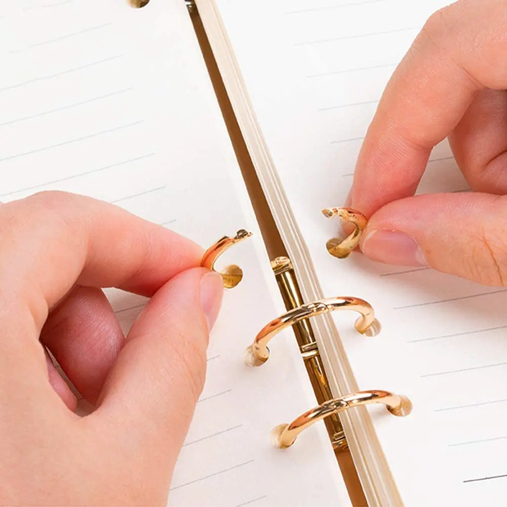 Cincin buku emas 3 cincin, 20 buah cincin buku kantor Binder daun cincin kancing terpisah dengan 20 mm Diameter dalam cincin buku emas