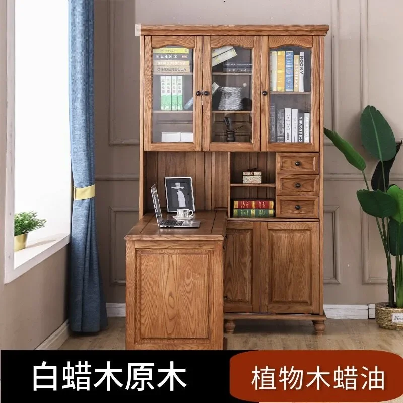 American corner desk bookcase integrated combination ash wood home bedroom solid wood computer study table factory customization