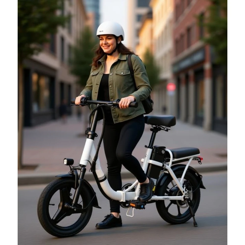 دراجة كهربائية للبالغين، بطارية قابلة للإزالة مقاس 14 بوصة/26 بوصة، دراجة كهربائية للتنقل، نظام امتصاص الصدمات متعدد المراحل، 20 ميجا في الساعة، 20+ ميلًا #5