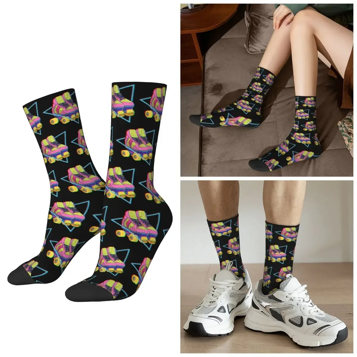 

All Seasons Retro Roller Skates Colorful Socks Harajuku Crew Socks Casual Stockings for Men Women Valentine's Day Gifts