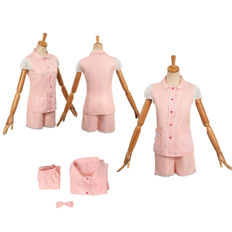 Barbei-traje de pijama cosplay feminino, pijama rosa, camisa de duas peças, shorts, bandana, roupa para meninas, carnaval, Halloween