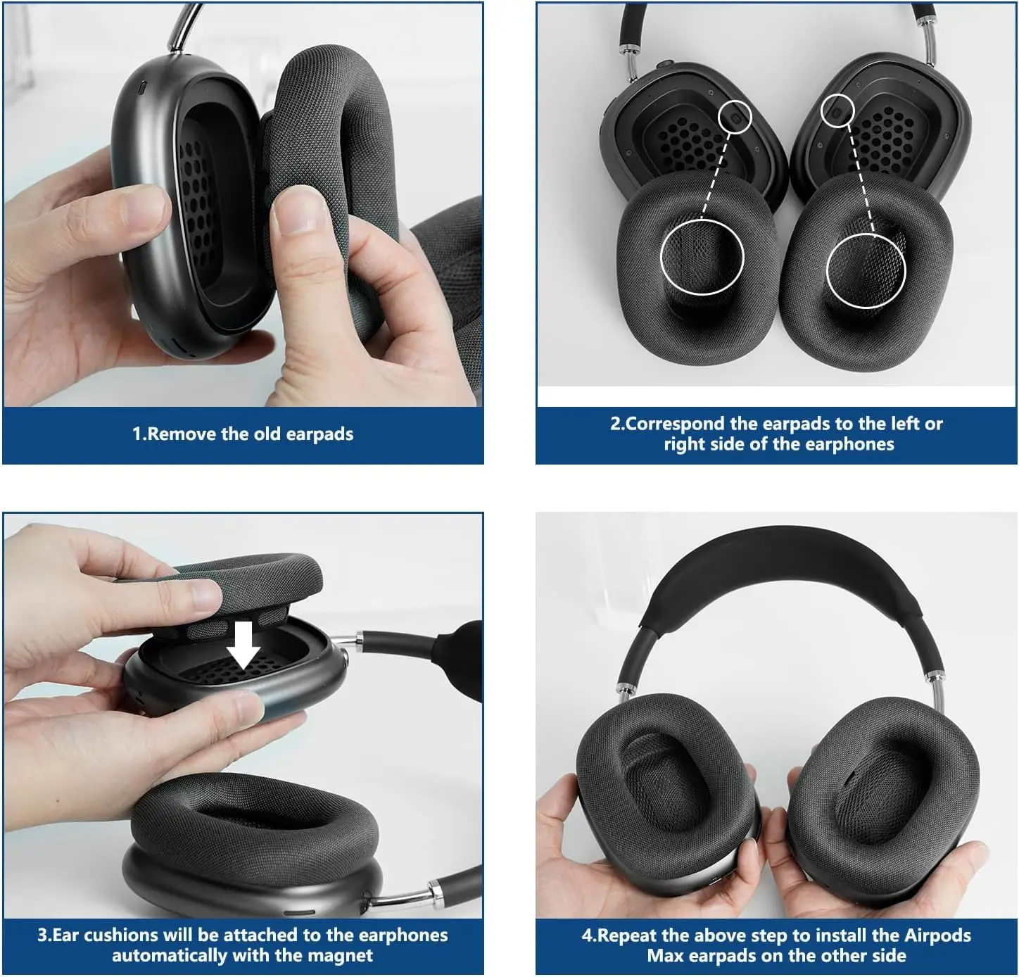 Bantalan telinga pengganti untuk headphone Apple AirPods Max, penutup bantalan telinga kain jala dengan busa memori dan Magn