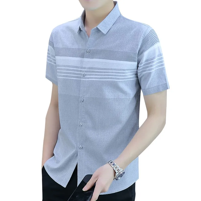 Summer Cotton Short Sleeve For Men Shirt All-match Casual Business Printed Tops Shirt Dropship Male Brand Lapel Buttoned Coat