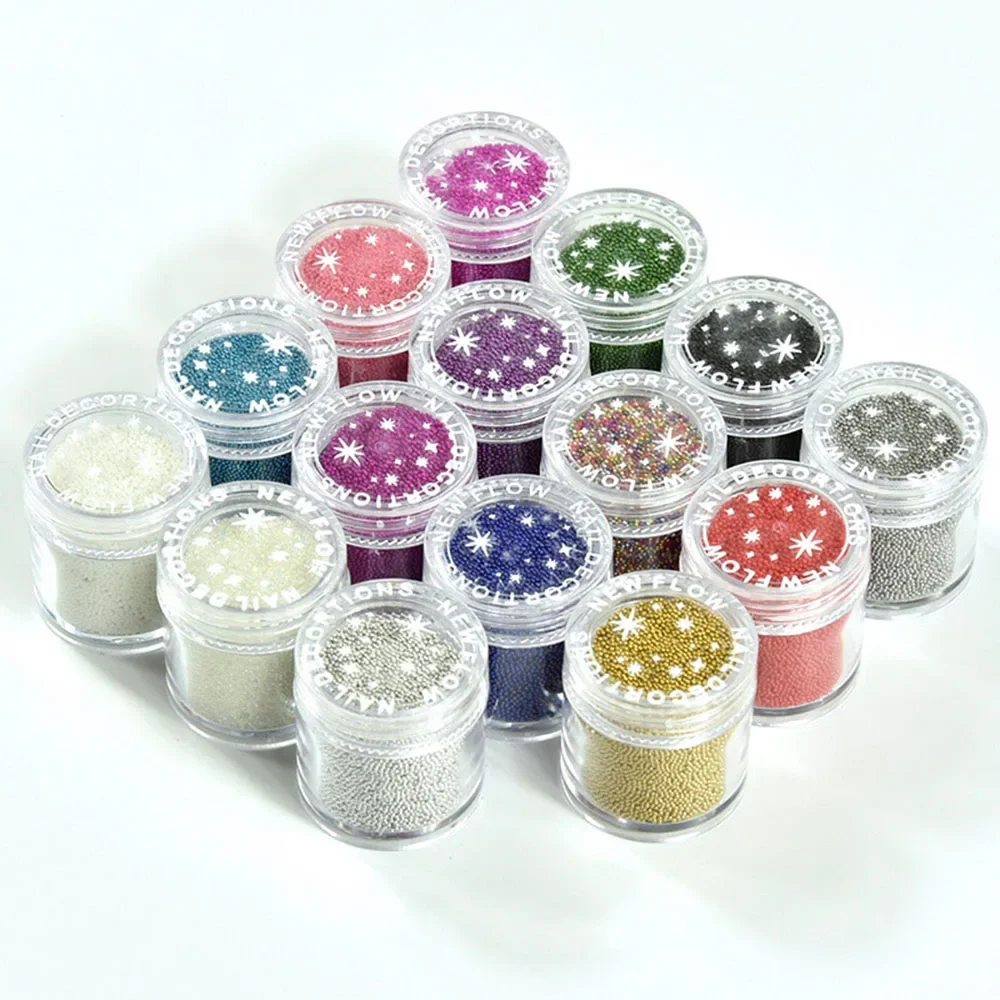 คาเวียร์เล็บลูกปัด Rhinestones ลูกปัดแก้วหลายสีสําหรับตกแต่งเล็บ 3D # ป.