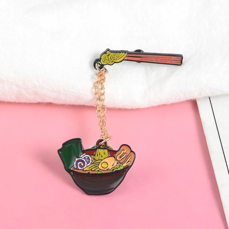 Japanese Porpoise Ramen Enamel Pins Custom Brooches with Chain Bag Lapel Pin for Clothes Badge Creative Food Jewelry for Friends