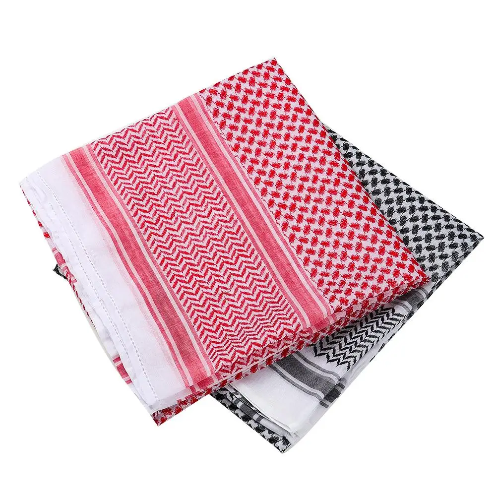 1Pcs Black Red Arab Kafiya Keffiyeh Arabic Muslim Head Scarf Neck Wrap for Adults Palestine Turban Hijab Shemagh Headwear