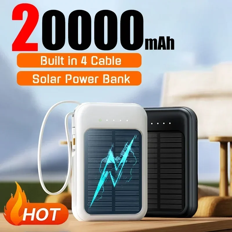 

2024 New Hot 20000mAh Solar Power Bank 4USB Lines Charging Portable Charging External Spare Battery For iphone Huawei Samsung