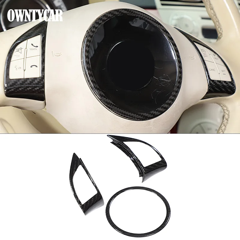 

Real Carbon Fiber For 2008-2023 Fiat 500 For Abarth Car Steering Wheel Button Frame Logo Outer Ring Sticker Car Accessories