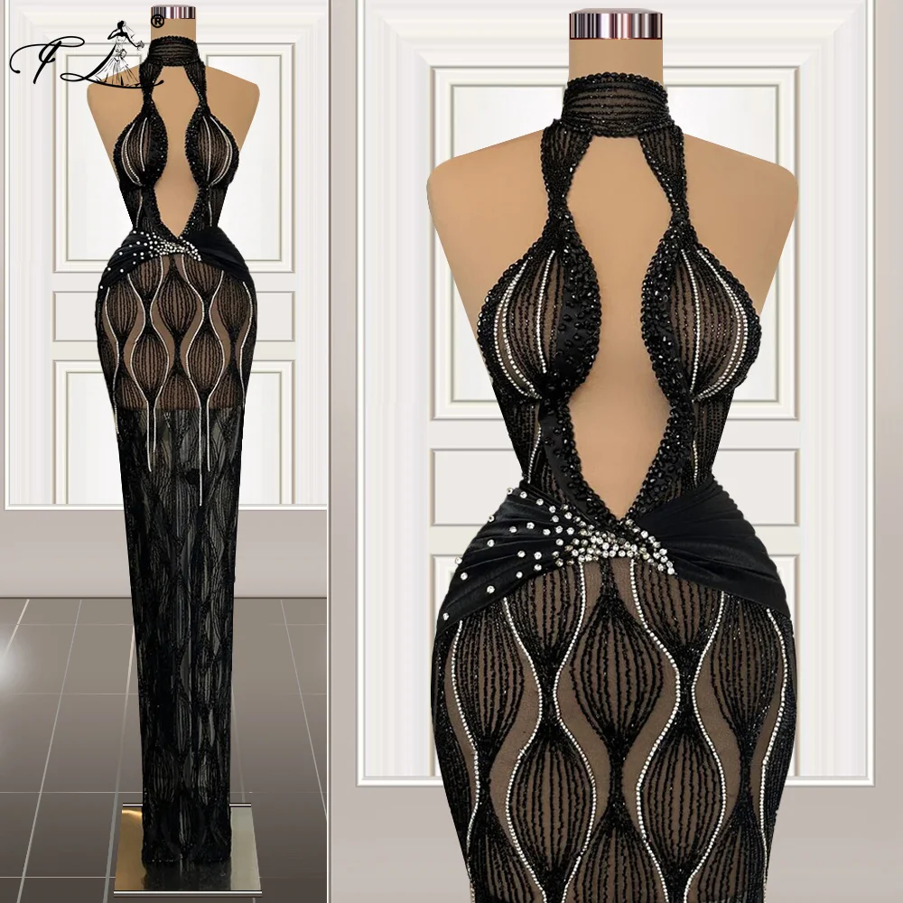 Sexy Hollow Black Evening Dress Pageant Party Gown Cut Out Formal Mermaid Prom Dress Vestido Customized