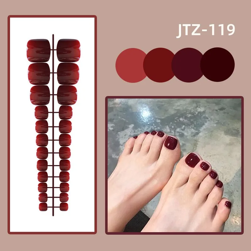 24 Pcs/Strips Removable Toe Nails Fake Glossy Toenail Solid Color Simple Press on Nails Wearable False Nail Art Without Glue