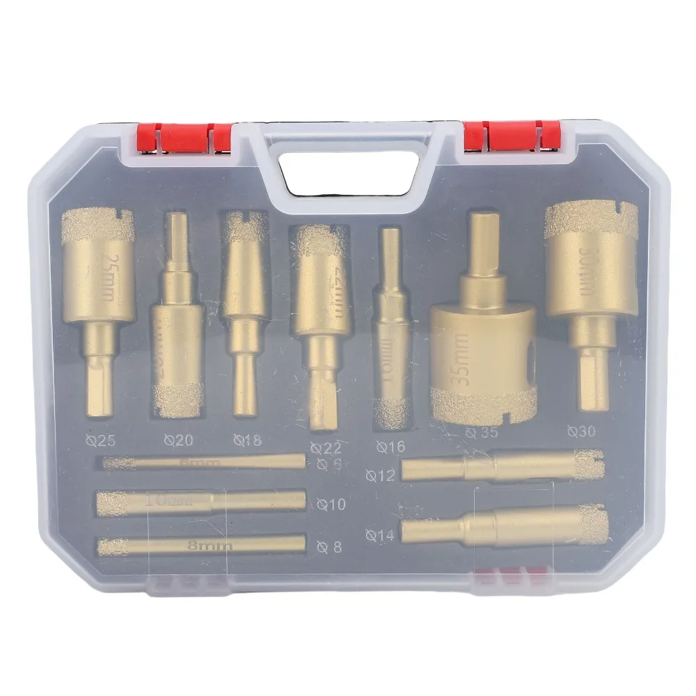 12pcs Portable Gold Diamond Hole Saw Kit Multipurpose Durable Tile Hole Opener Set Drill Bits for Brick Marble