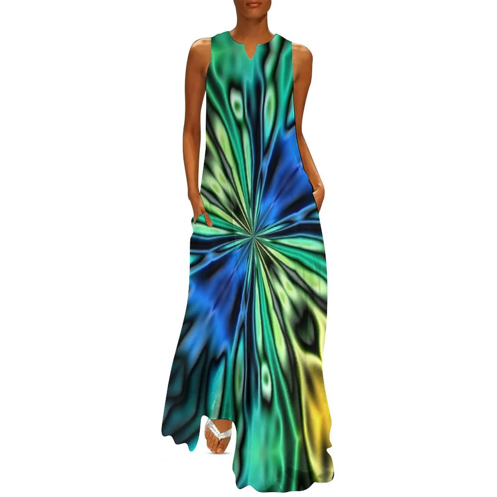 

Yellow Blue Green and Black Abstract Long Dress elegant dresses for women Long dress prom dress