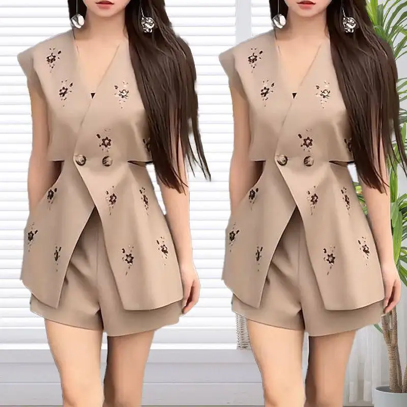 Summer New High-end Fashionable and Capable Age Reducing Suit Vest Set Women's Temperament Casual Shorts Two-piece Set