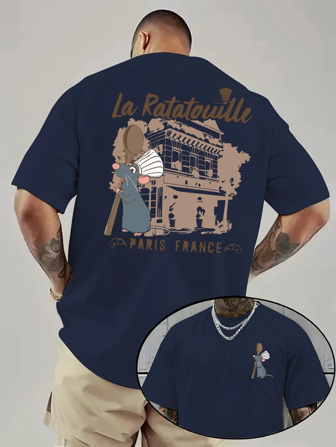 تي شيرت صيفي للرجال من Disney Food Story ريمي للترفيه اليومي والأنشطة المخصصة للجنسين من القطن بأكمام قصيرة كبيرة الحجم #4