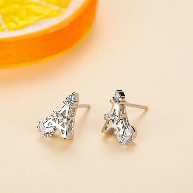 RYJU 925 Sterling Silver Women Iron Tower Stud Earrings for Women Trendy Cubic Zirconium Earrings Girl Anniversary Party Jewelry