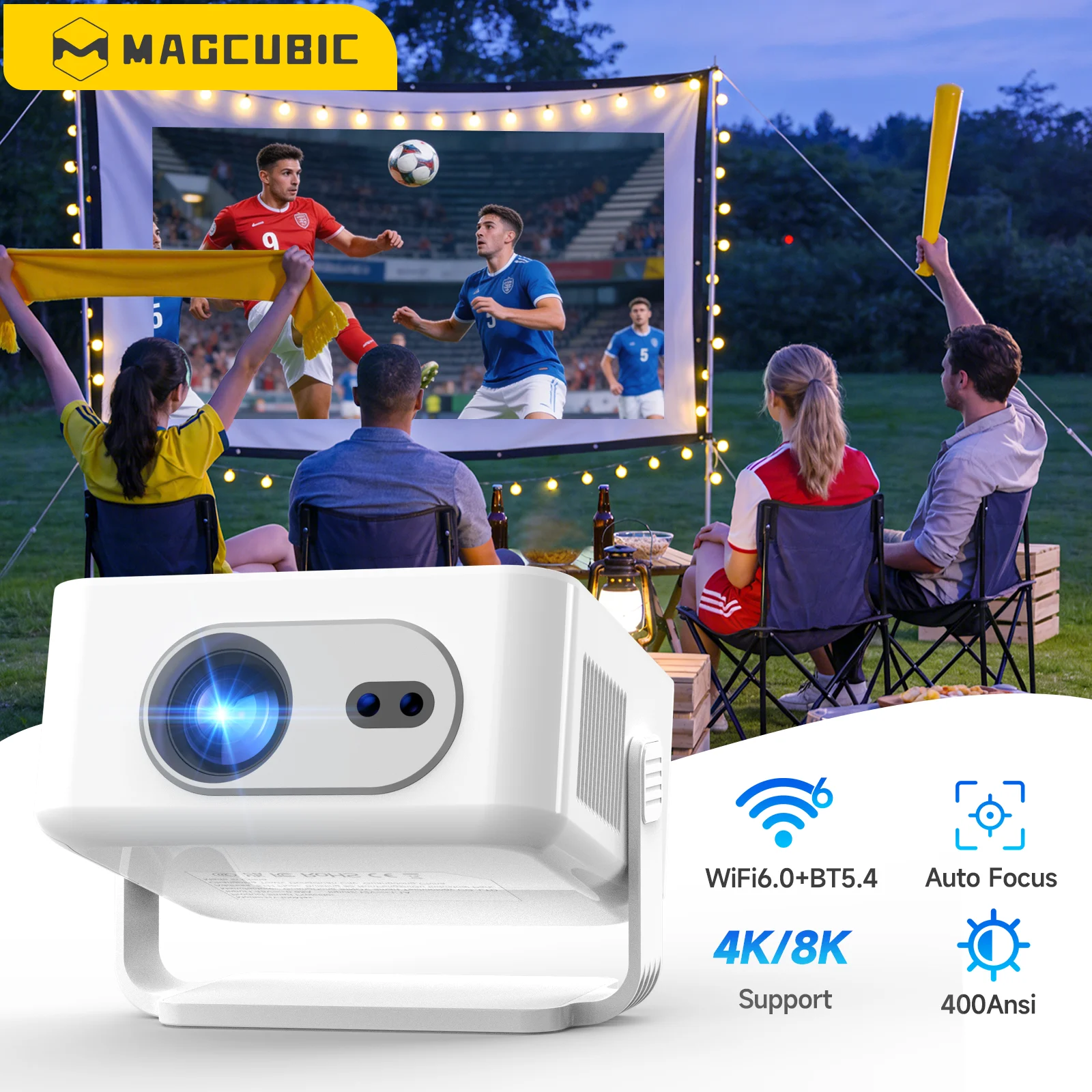 Magcubic HY300MAX 400 ANSI 8K Tragbarer Android-Projektor mit HD WiFi6 und Autofokus für Heimkino Allwinner H726