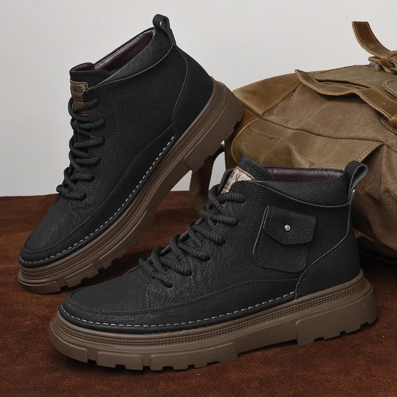 Nuovi stivali da uomo alti di marca di fascia alta Stivali da lavoro casual alla moda Stivali da esterno comodi con altezza antiscivolo