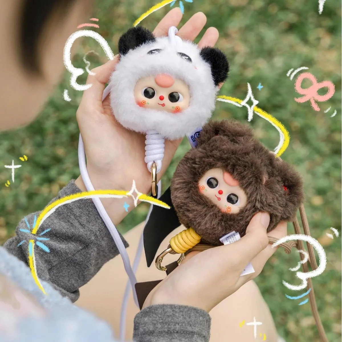 

Оригинальная детская веревка для мобильного телефона с тремя летками, плюшевая слепая коробка, кукла ручной работы, кулон, кукла, подарок для девочки