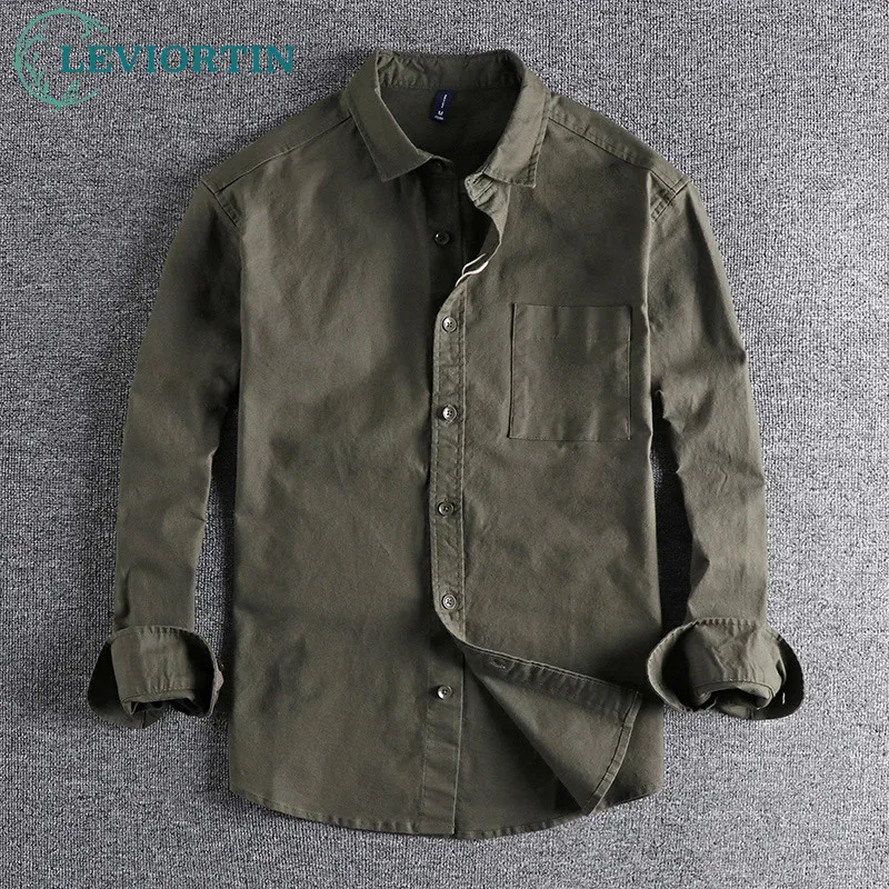 

Men's Casual Retro Cargo Shirts Sold Color Slim Fit Long Sleeve Heavy Worker Shirt Men Camisa Masculina Para Hombre