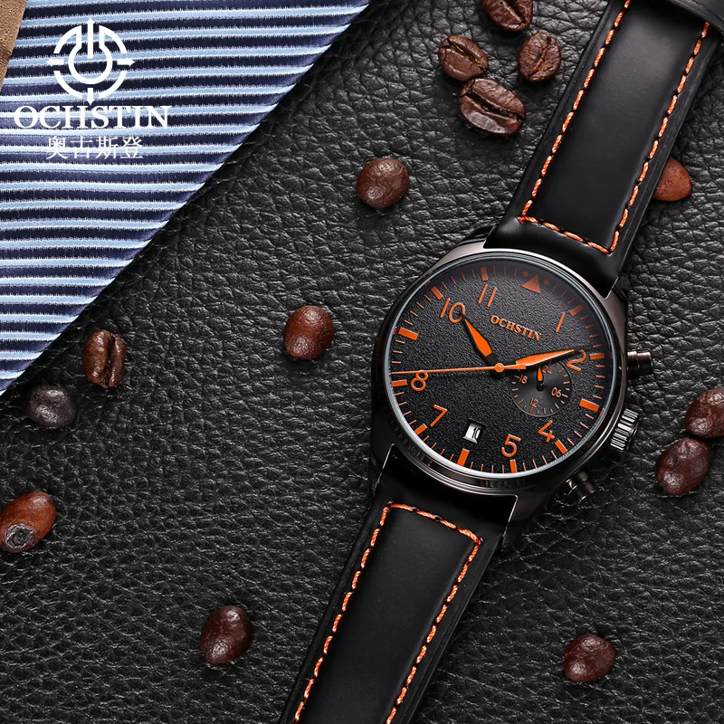 OCHSTIN New Sale Pilot Series High-Grade Quartz Movement Watches Men's Leather Strap Wristwatch Fashion Waterproof Luxury Clock