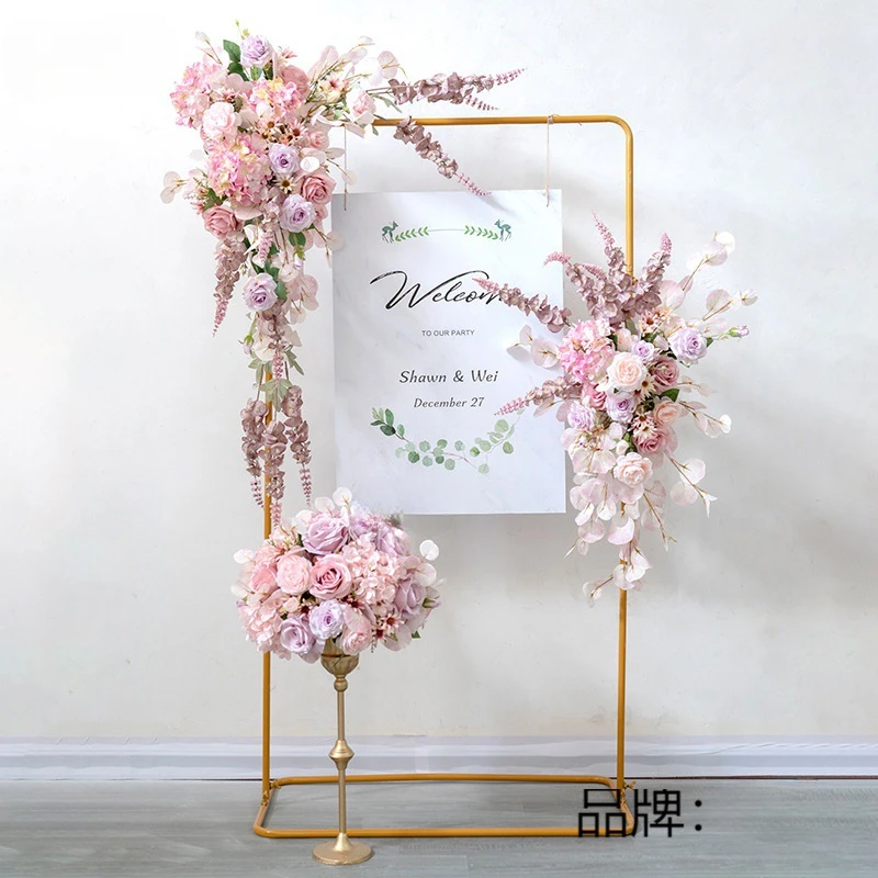 Autumn Pink Metal Arch Floral Decoration Suit Clothing Store Window Opening Arrangement European Floral Rose Background