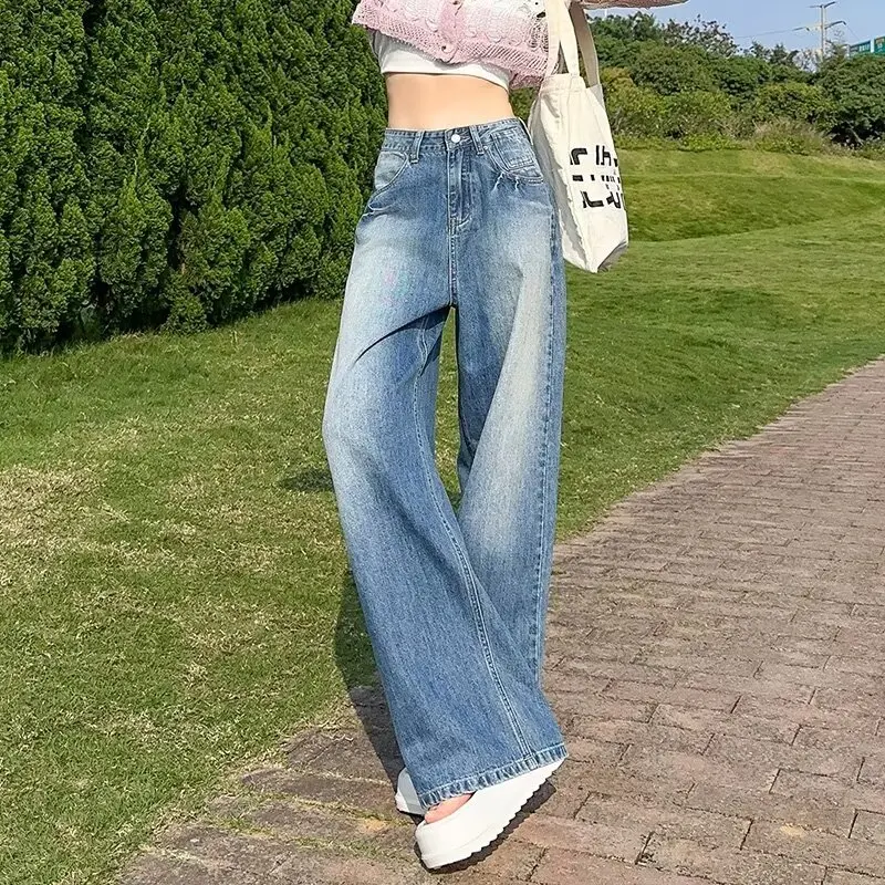 New Blue High Waist Jeans Y2K Harajuku Streetwear Baggy Jeans Hip-hop Women Pants Autumn Straight Wide Leg Trousers Women Pants